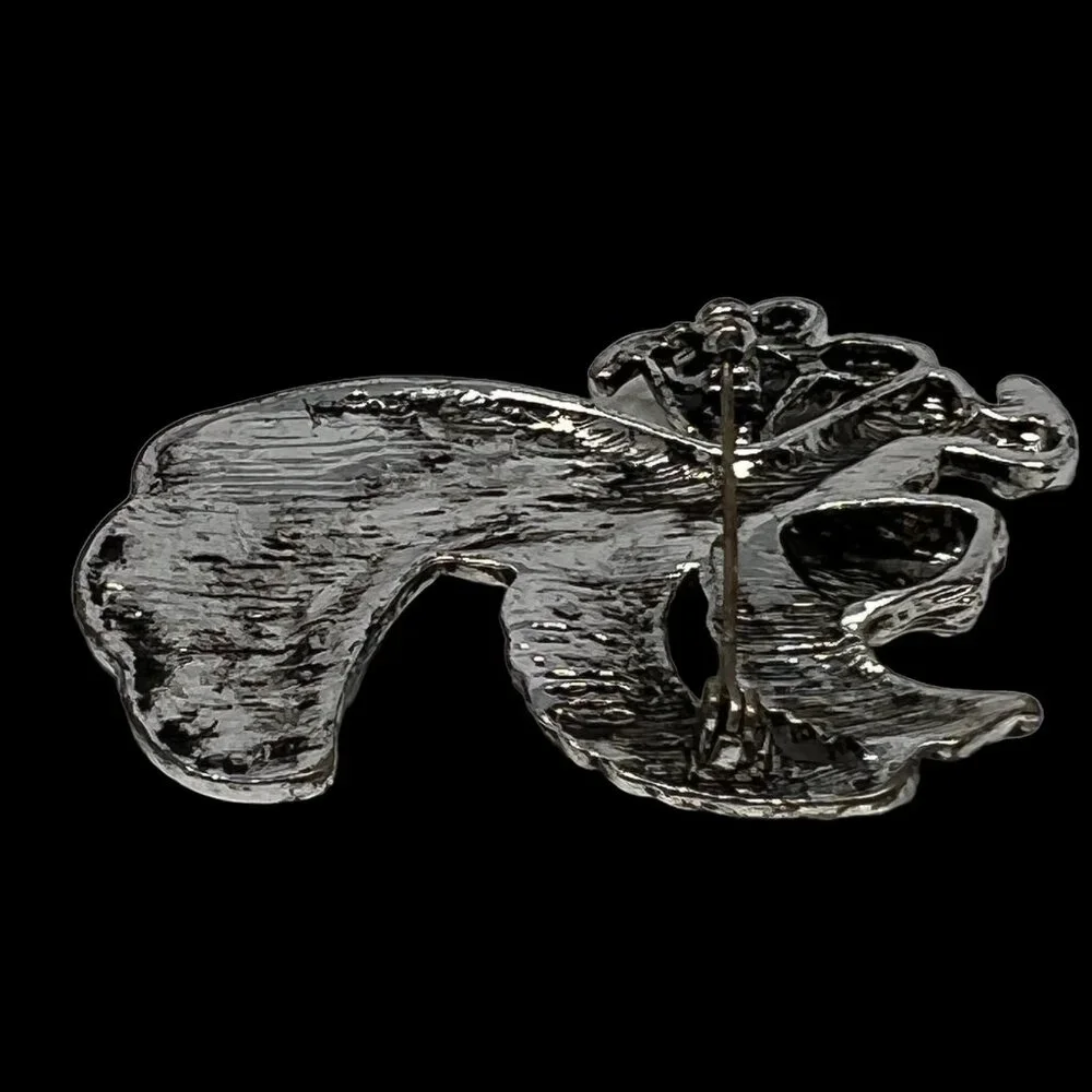 Angel Brooch Silver Tone Flower Bronze‎ Color Accents Vintage Pin